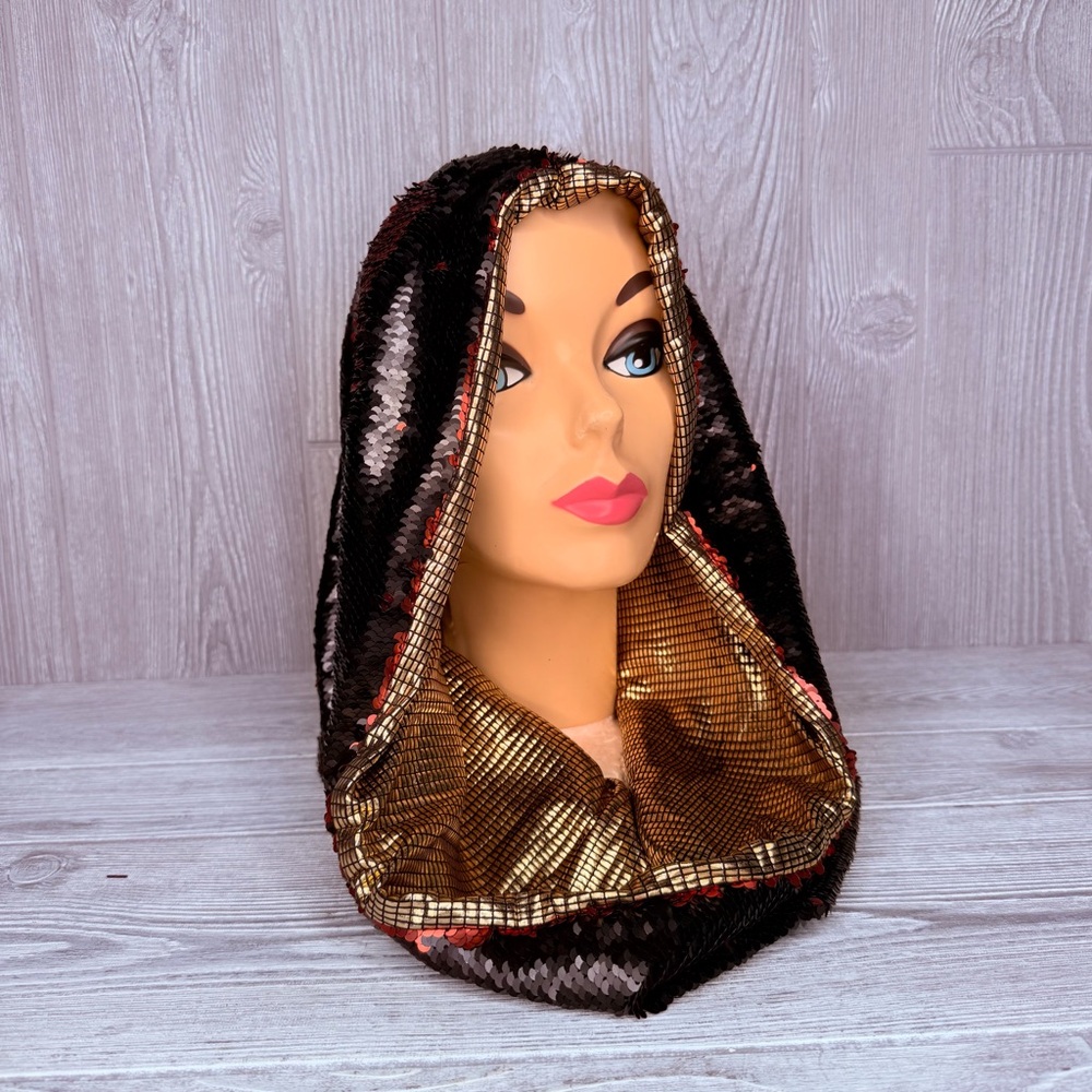 Stardust love head cover hat festival hood reversible with pocket shift sequin